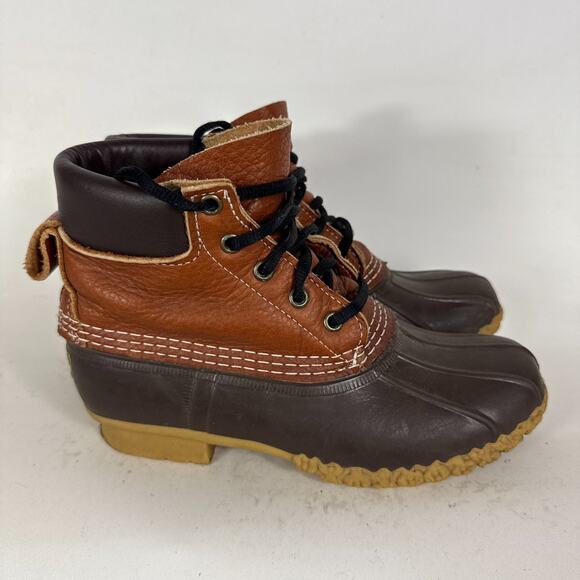L.L. Bean Bean Boots Women's 7 Brown Leather Lace-Up Ankle Round Toe Waterproof - Picture 2 of 10